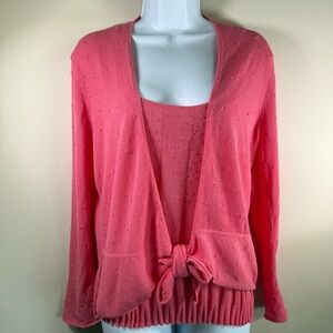 NWT Sigrid Olsen Women’s Bermuda Pink Knit Long Sleeve Cardigan & Top Set M